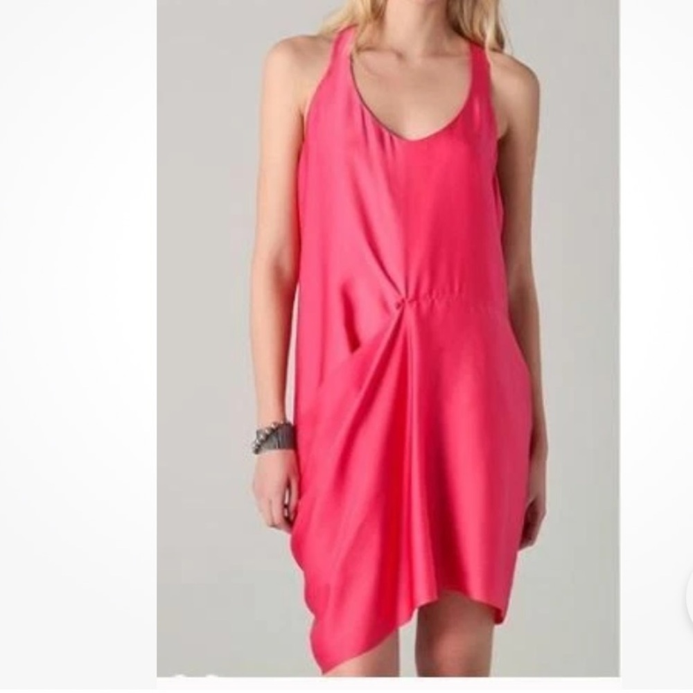 ACNE Studios Magenta Fuchsia Pink Back draped Hammered Satin Dress Size 38